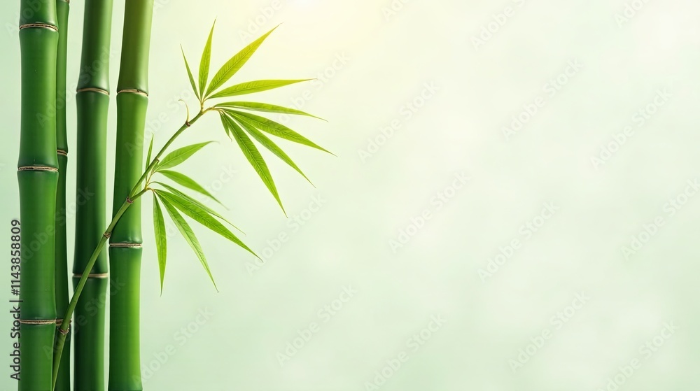 Serene Bamboo Shoots and Vibrant Green Leaves Against a Soft, Pastel Background Serene Bamboo Shoots and Vibrant Green Leaves Against a Soft, Pastel Background