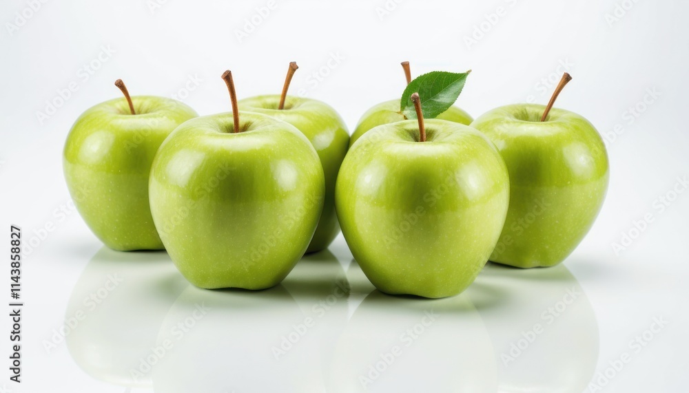 Five Green Apples on White Background: A Fresh and Vibrant Still Life Five Green Apples on White Background: A Fresh and Vibrant Still Life