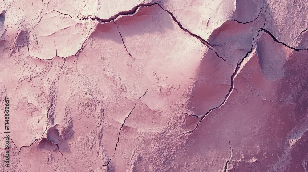 Fototapeta premium Textured Surface of Cracked Pink Clay Background for Creative Art Projects, Interior Design, and Abstract Artistic Expressions in Photography and Visual Media