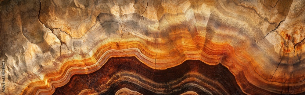 Naklejka premium Detailed cross-section of a tree showing intricate growth rings and texture in natural colors