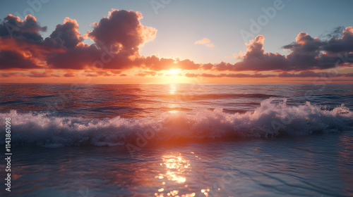 Golden Hour Sunset Over Ocean Waves: A Breathtaking View of Nature's Beauty