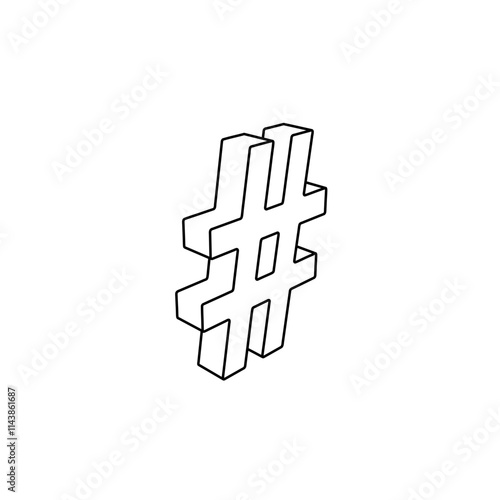 The outline of a large hash symbol is made with black lines. 3D view of the object in perspective. Vector illustration on white background