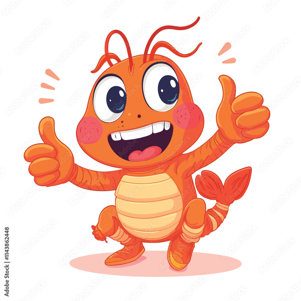 Obraz premium Shrimp cute cartoon giving thumb up vector on isolated white background