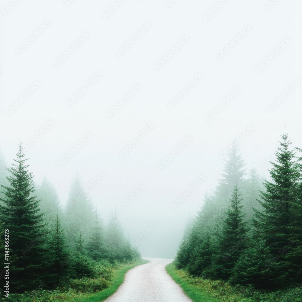 Serene Foggy Pathway Through Lush Green Pine Forest Evoking Tranquility and Peacefulness in Nature's Unspoiled Beauty for Outdoor Lovers and Adventurers Serene Foggy Pathway Through Lush Green Pine Forest Evoking Tranquility and Peacefulness in Nature's Unspoiled Beauty for Outdoor Lovers and Adventurers