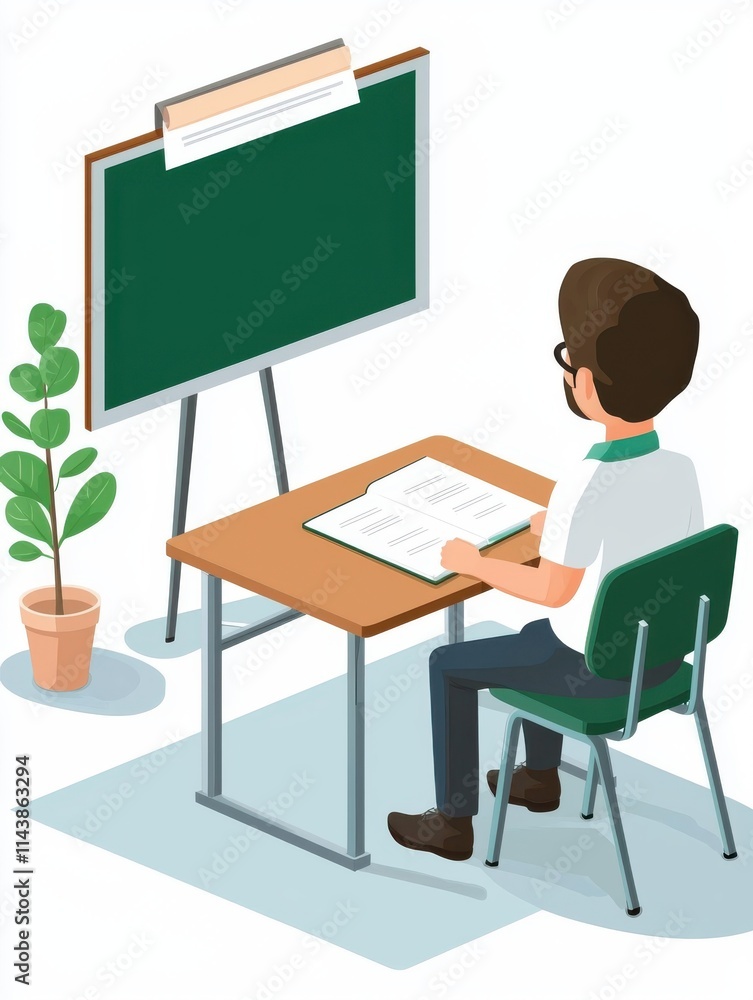 Student learning session classroom educational illustration indoor setting rear view focused study concept Student learning session classroom educational illustration indoor setting rear view focused study concept