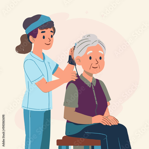 Kind Caregiver Assisting Patient Elderly care Gentleman Grooming Heartwarming Healthcare nursing home