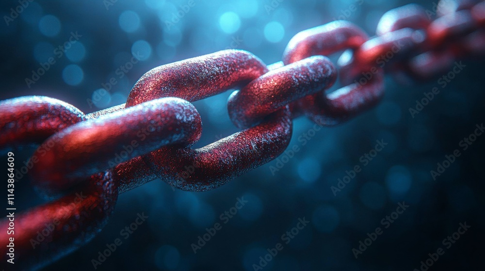 Intricate Red Metal Chain Links - Detailed Macro Photography Intricate Red Metal Chain Links - Detailed Macro Photography