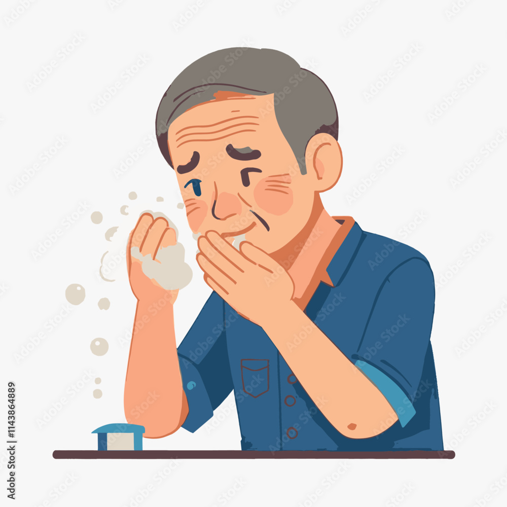 Elderly Man Coughing Covering Mouth Senior Healthcare Medical Symptoms Older Adults Respiratory Issues Illness Prevention Elderly Man Coughing Covering Mouth Senior Healthcare Medical Symptoms Older Adults Respiratory Issues Illness Prevention