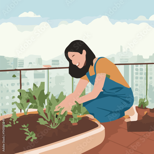 Urban Gardening Enthusiast Woman Rooftop foliage botanical house plant parent green finger thumb 