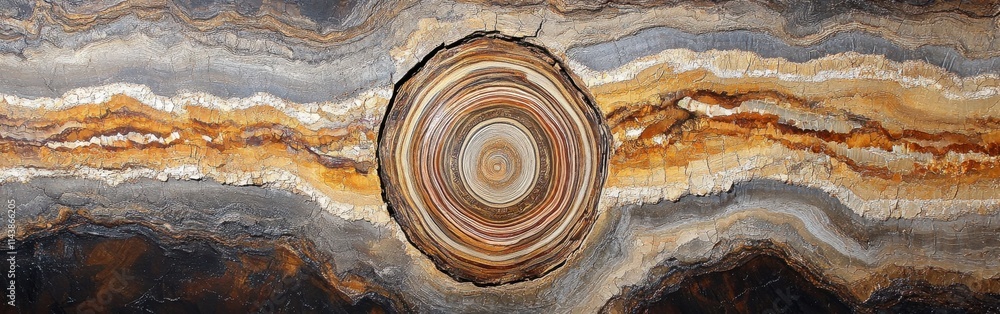 Detailed view of a cross-section of a split log revealing unique growth rings and natural patterns Detailed view of a cross-section of a split log revealing unique growth rings and natural patterns