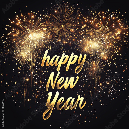 text happy new year in front of fireworks