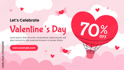 Flat valentine day background template for promotional sale, background, banner or landing page template