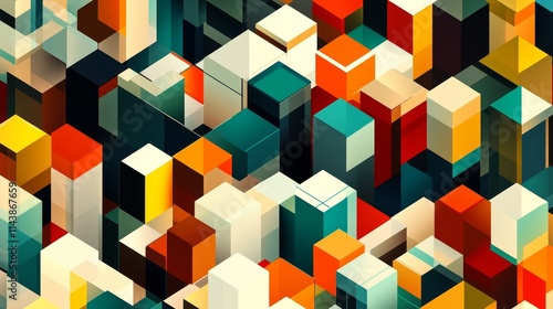 A vibrant, abstract, background composition of geometric shapes resembling a city, backgroundscape. photo