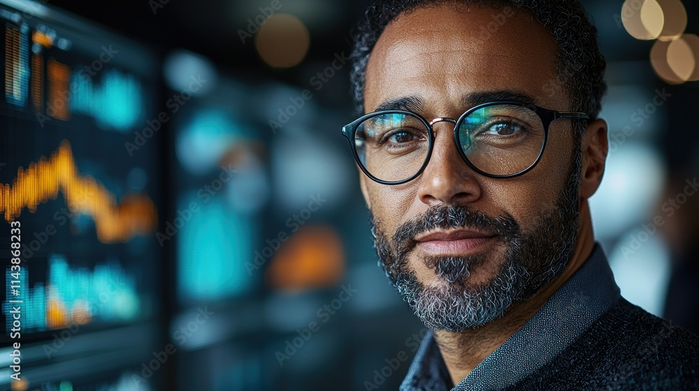 Fototapeta premium Professional man in front of data analytics display.