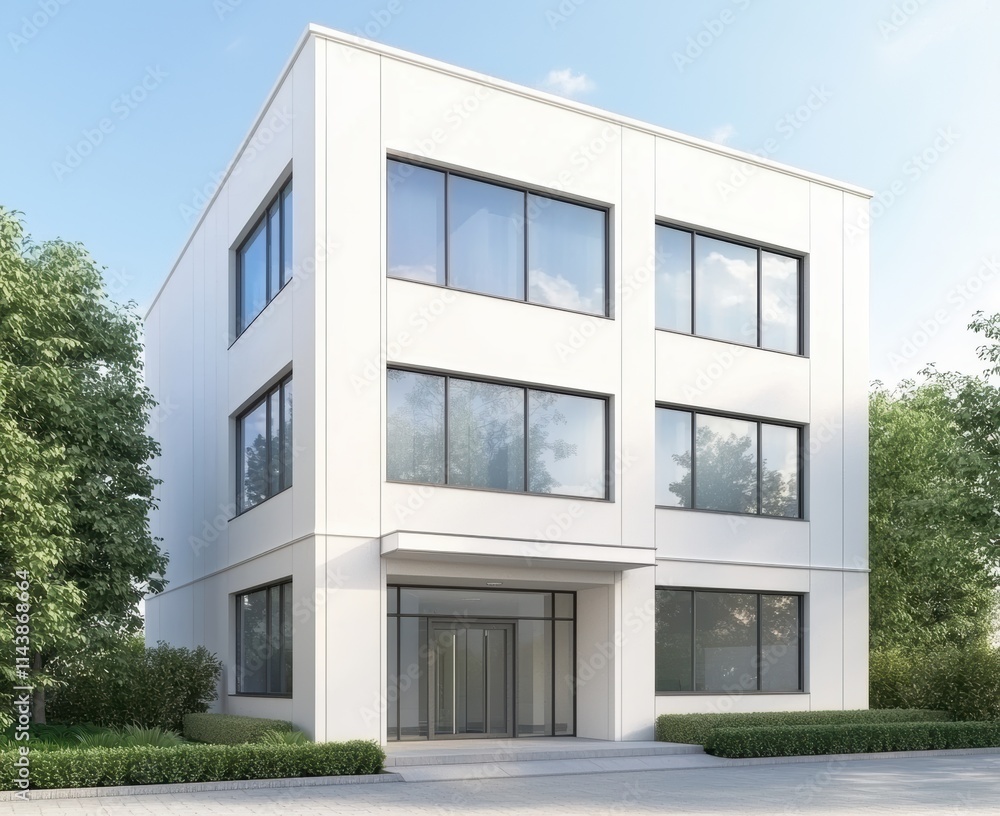 Modern white building design urban setting exterior view architecture Modern white building design urban setting exterior view architecture