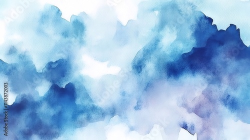 Abstract blue watercolor wash texture background.