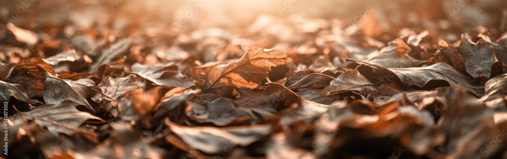 Sunlit forest floor filled with autumn leaves creating a warm and inviting natural ambiance Sunlit forest floor filled with autumn leaves creating a warm and inviting natural ambiance