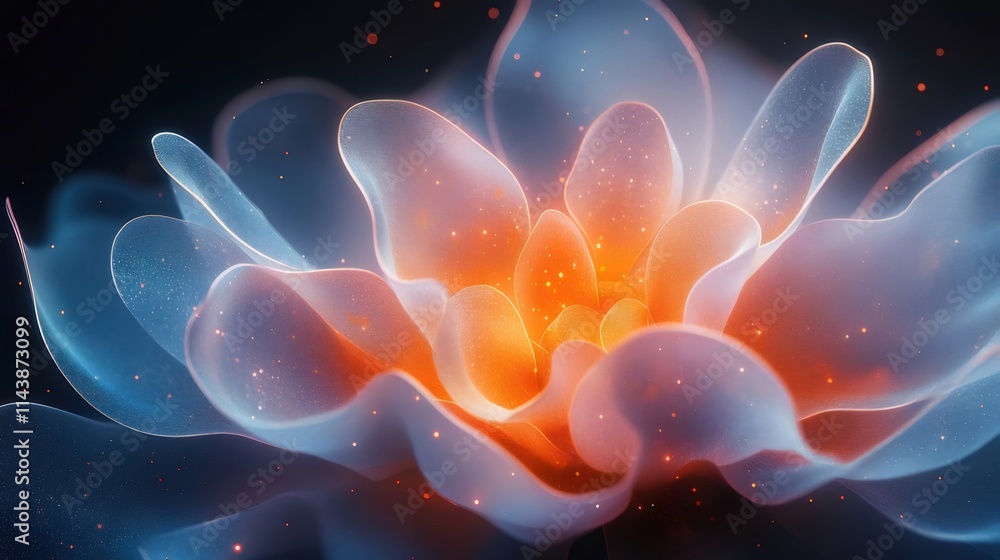 Glowing ethereal flower with orange and blue petals. Glowing ethereal flower with orange and blue petals.