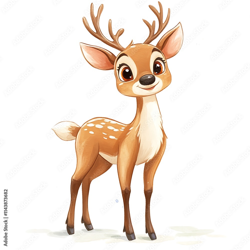 watercolor illustration of a cartoon reindeer on a white background watercolor illustration of a cartoon reindeer on a white background