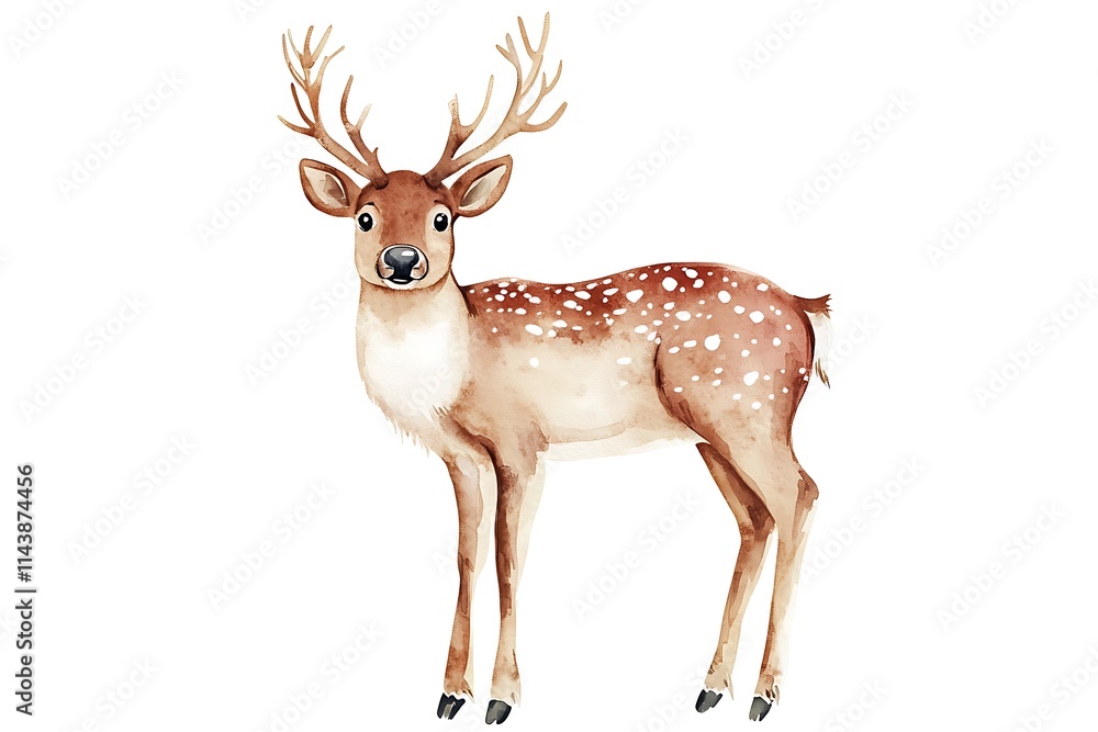 watercolor illustration of a cartoon reindeer on a white background watercolor illustration of a cartoon reindeer on a white background