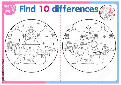 children's educational game. logic game. coloring book. find the difference. New Year. Christmas	
