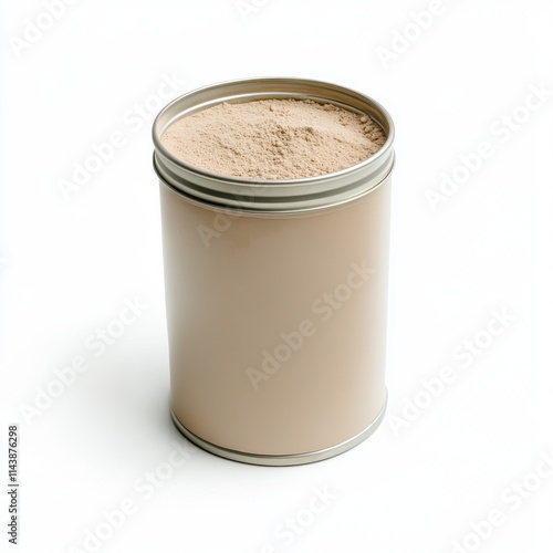 Can of protein or gainer powder isolated on white background