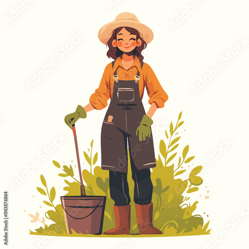 Illustration of a female gardener in animation and motion graphics style