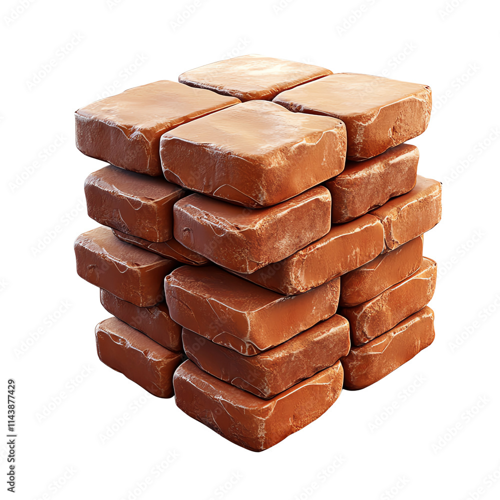 A stack of textured brown bricks, ideal for construction, architecture, or design projects.,transparent background A stack of textured brown bricks, ideal for construction, architecture, or design projects.,transparent background