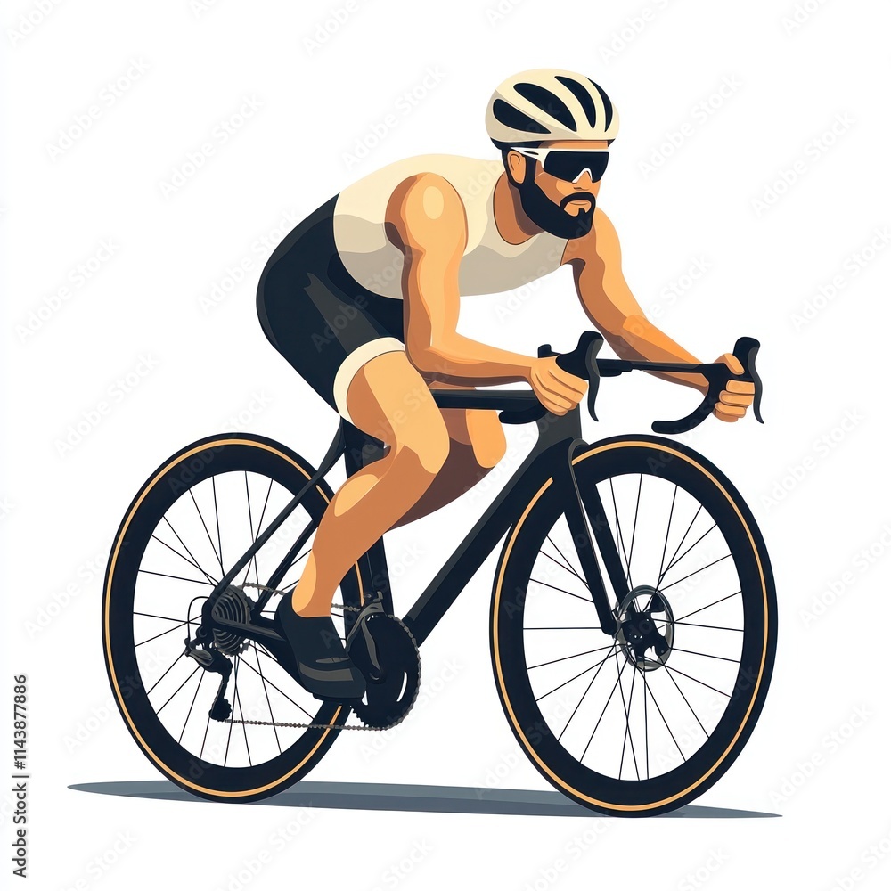 Obraz premium Athletic Male Cyclist Riding a Racing Bicycle in a Dynamic Pose, Representing Speed, Strength, and Passion for Sports and Outdoor Adventures