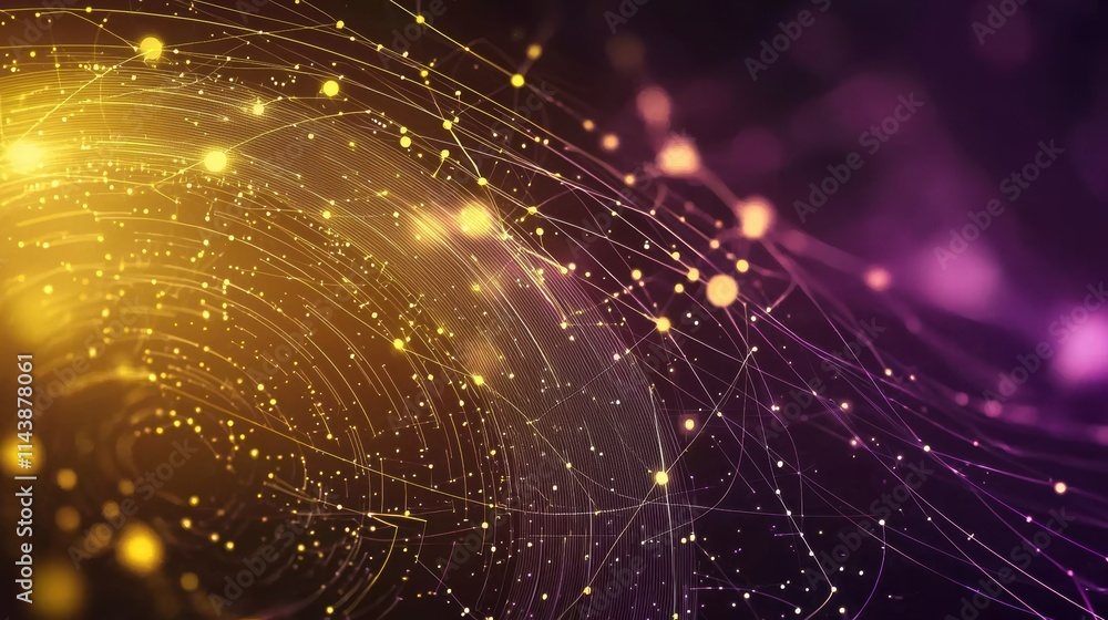 Fototapeta premium Dynamic circular digital system with glowing orbs and flowing lines