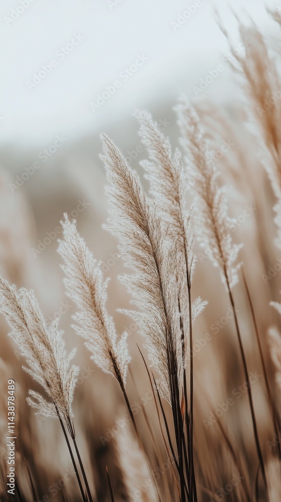 Obraz premium Macro detail of summer grass swaying gently in the warm breeze during a sunny day
