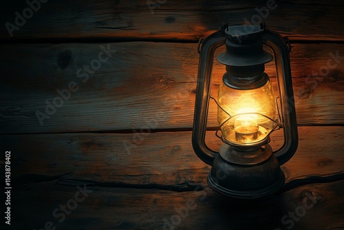 lantern on the wood table with copyspace