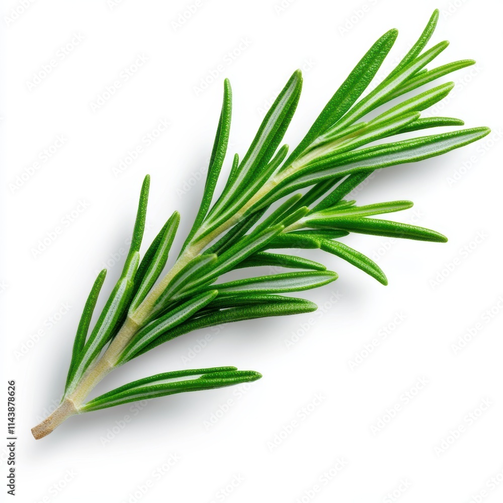 Obraz premium A fresh sprig of rosemary with vibrant green leaves, commonly used in cooking and herbal remedies for its aromatic flavor and health benefits.