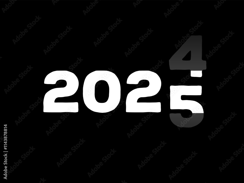 Illustration of New Year 2025 countdown isolated on black background. new year transition number 2024 to 2025 white text color Illustration of New Year 2025 countdown isolated on black background. new year transition number 2024 to 2025 white text color