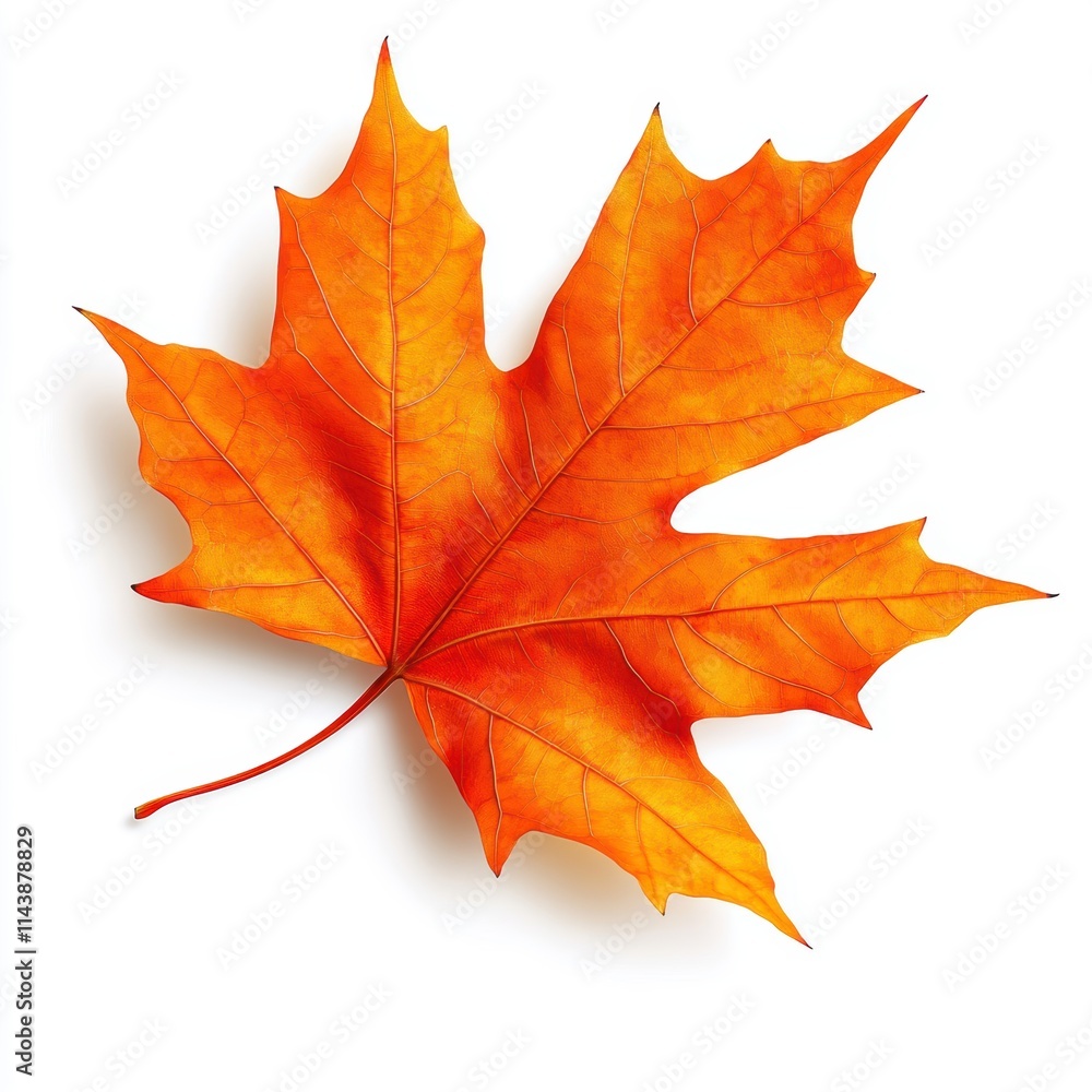 A vibrant orange maple leaf, showcasing detailed veins and a classic shape, perfect for autumn themes and nature photography. A vibrant orange maple leaf, showcasing detailed veins and a classic shape, perfect for autumn themes and nature photography.