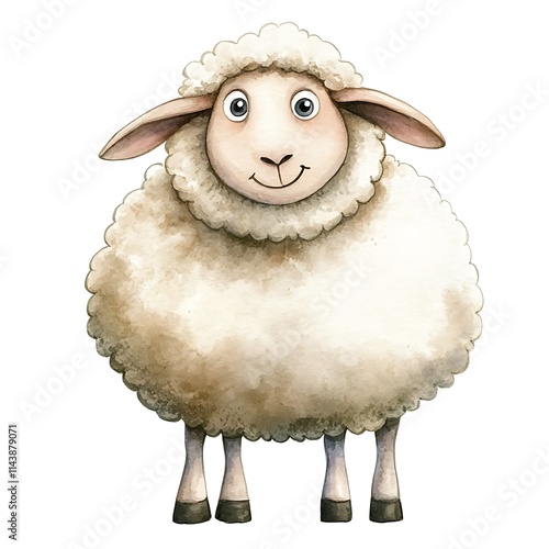 A watercolor drawing of an animated sheep on a white background photo