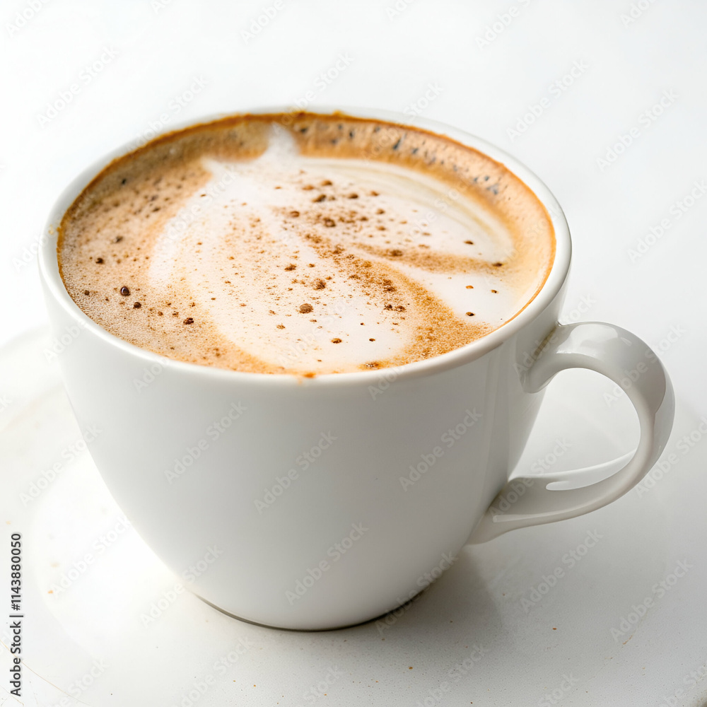 A cup of cappuccino on a white background, ideal for coffee lovers and minimalist design themes A cup of cappuccino on a white background, ideal for coffee lovers and minimalist design themes