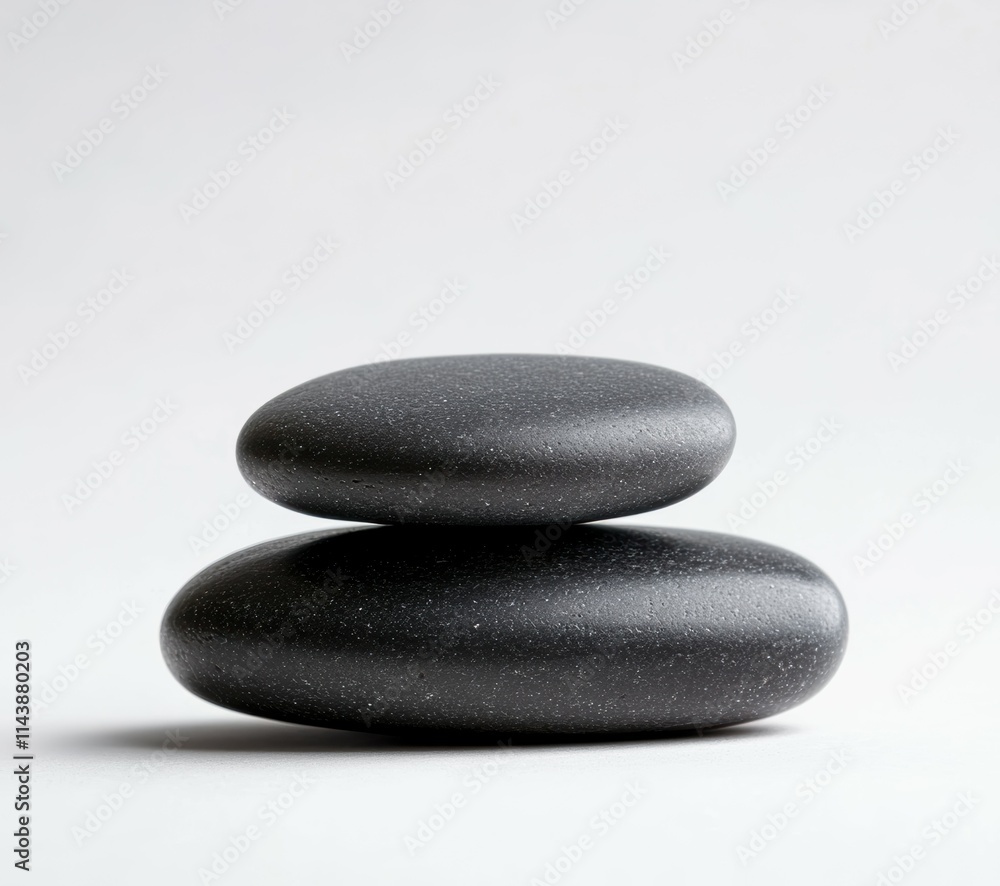 Two smooth, dark pebbles stacked on top of each other, showcasing a minimalist and serene aesthetic against a light background. Two smooth, dark pebbles stacked on top of each other, showcasing a minimalist and serene aesthetic against a light background.
