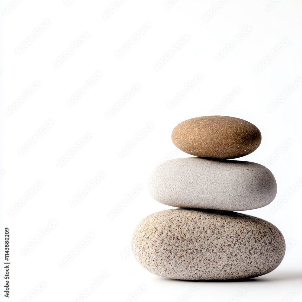 A minimalist stack of smooth stones in neutral tones, showcasing balance and tranquility against a plain white background. A minimalist stack of smooth stones in neutral tones, showcasing balance and tranquility against a plain white background.