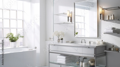 Wallpaper Mural Sleek and modern bathroom featuring white walls chrome plumbing fixtures and a simple elegant design aesthetic  The clean minimalist space exudes a sense of luxury and tranquility Torontodigital.ca