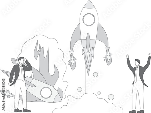 The success and failure of the new project startup, the businessman successfully launched the rocket, and the rocket launched by another businessman failed and crashed