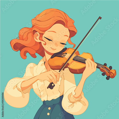 Vector illustration of a girl playing the violin