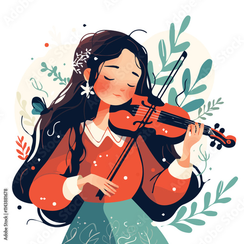 Vector illustration of a girl playing the violin