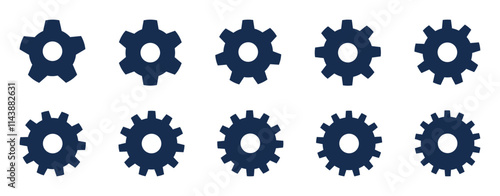 vector set of gear with hole, 5 teeth - 14 teeth (solid fill)