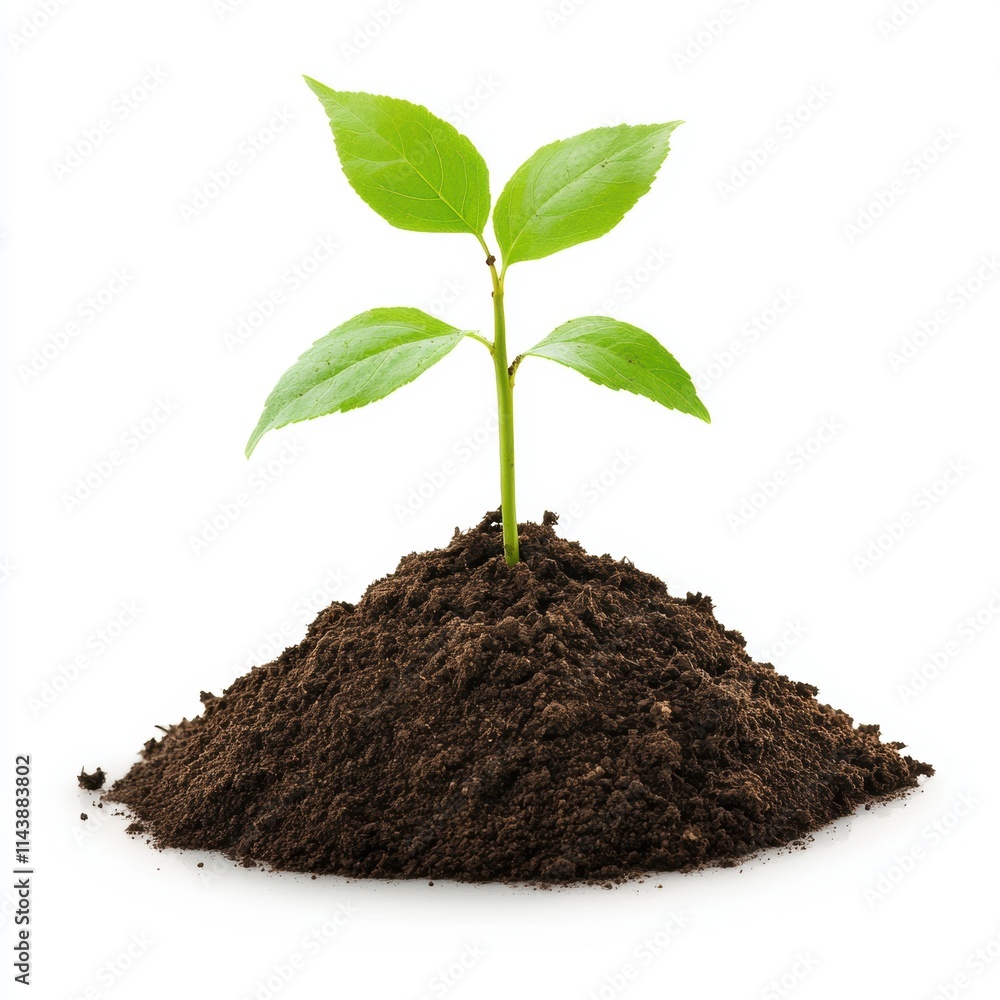 A young green plant grows from a mound of rich soil, symbolizing nature, growth, and sustainability. A young green plant grows from a mound of rich soil, symbolizing nature, growth, and sustainability.