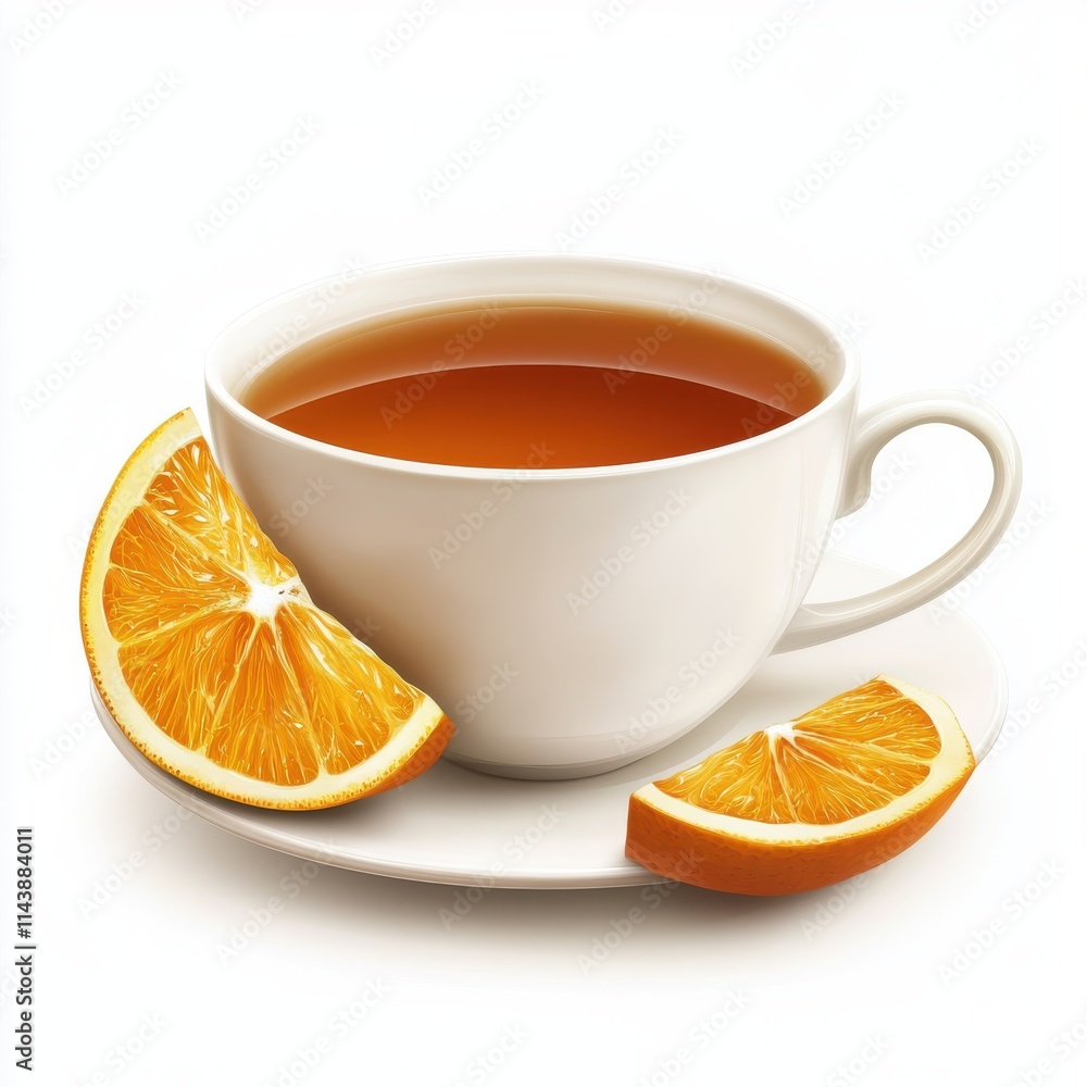 Cup of tea with orange slice isolated on white background Cup of tea with orange slice isolated on white background