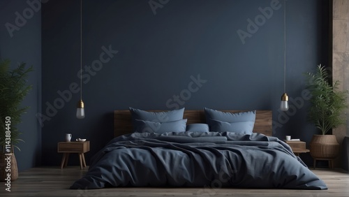 Modern Bedroom Interior Design With Dark Blue Walls