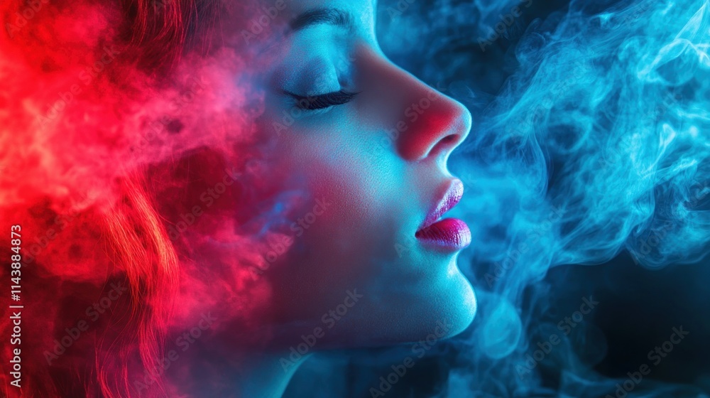 Red and Blue Smoke Patterned Dream Woman Red and Blue Smoke Patterned Dream Woman
