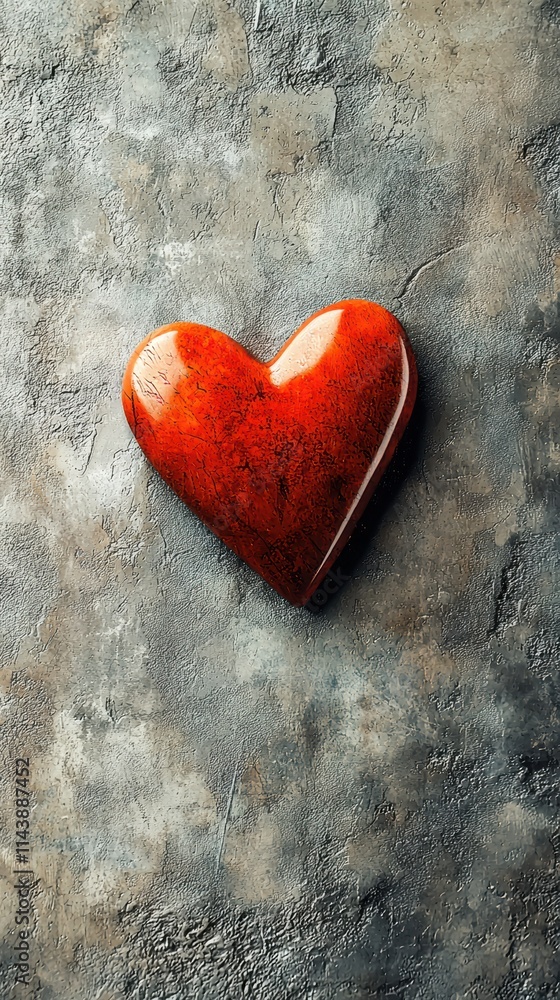 Minimalist red heart icon on textured gray background Minimalist red heart icon on textured gray background
