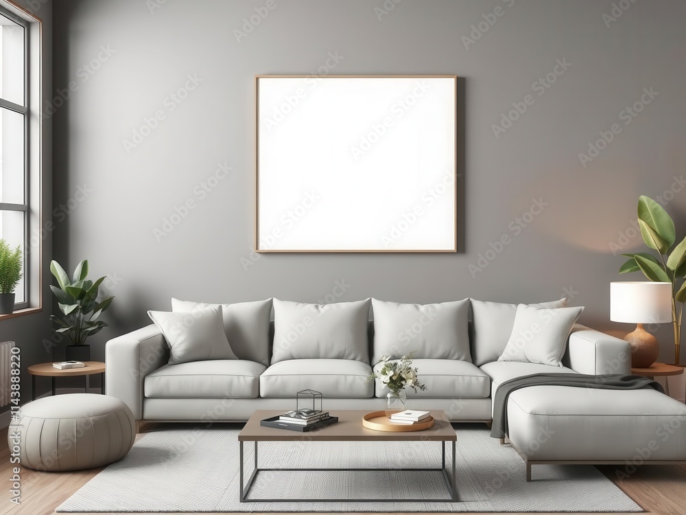 A mockup of living room wall art displayed on a canvas with a preview of the design, sample, frame, empty A mockup of living room wall art displayed on a canvas with a preview of the design, sample, frame, empty